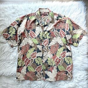 Tori Richard Hawaiian Shirt Mens XL Floral Palm Fronds Button-Up Cotton Lawn USA